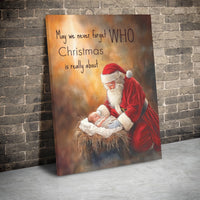 Religious Christmas Canvas Wall Art, Santa Kneeling to Baby Jesus Canvas, Christian Nativity Canvas Print, Holiday Decor