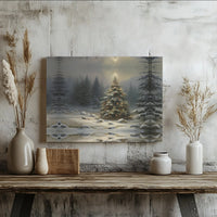 Snowy Landscape Canvas Print, Winter Forest Christmas Tree Wall Art, Rustic Holiday Poster, Digital Download Home Decor