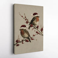 Festive Bird in Santa Hat Print, Christmas Robin Canvas Wall Art, Winter Holiday Canvas Decor, Christmas Wall Art, Seasonal Home Decor