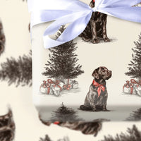 Vintage Dog Christmas Gift Wrap, Chocolate Labrador Wrapping Paper, Chocolate Lab Holiday Wrapping Paper, Dog Lover Present Wrap Roll