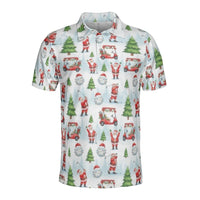 Humorous Christmas Golf Shirt, Santa Playing Golf Polo Shirt, Holiday Golfer Polo, All-Over Xmas Print Collared Shirt, Christmas Golfer Present
