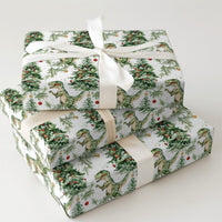 Watercolor T-Rex Gift Wrap, Dinosaur Christmas Wrapping Paper, Xmas Tree Dino Wrapping Paper, Holiday Dinosaur Gift Wrap, Festive Present Paper