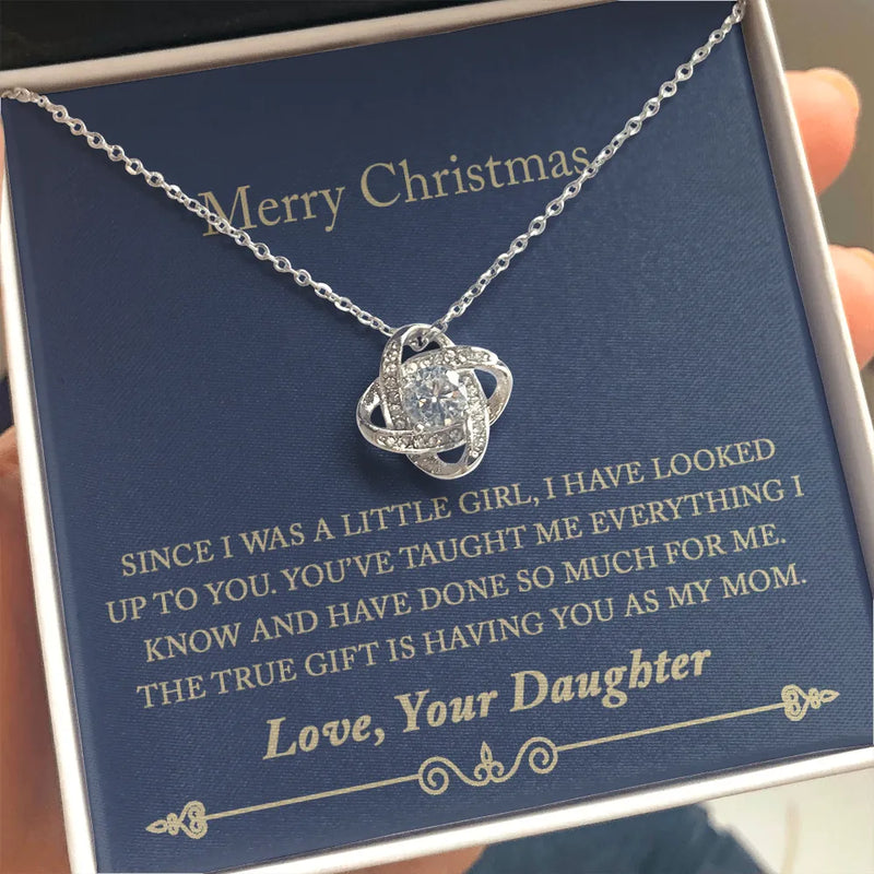 14k White Gold Love Knot Necklace, Mom Love Knot Necklace, Cubic Zirconia Mother Love Knot Necklace, Christmas Present from Daughter