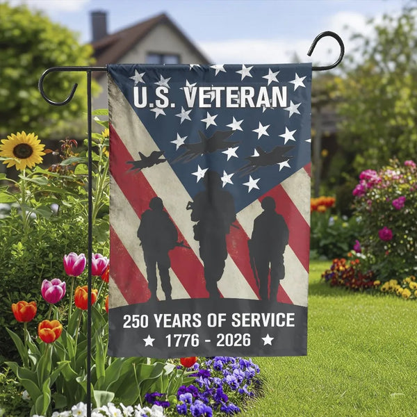 U.S. Veteran Garden Flag | Patriotic 250 Years of Service Design | Double-Sided Weather-Resistant Fabric | Memorial Day Gift for Military