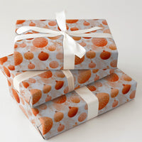 Festive Bauble Holiday Wrapping Paper, Orange Ornament Christmas Wrapping Paper, Pine Branch Wrapping Paper, Elegant Seasonal Gift Wrap