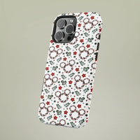 Botanical Holiday Flower Phone Cover, Festive Christmas Wreath iPhone Case, Dual Layer Tough Winter Xmas Hard Phone Case