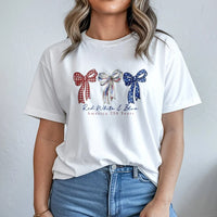 Red White Blue Patriotic Bow T-Shirt | America 250 Years Commemorative Design | Soft Breathable Cotton Tee | Gift for Americana Fans