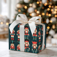Classic Toy Soldier Holiday Gift Wrap, Nutcracker Christmas Wrapping Paper, Dark Teal Nutcracker Gift Wrapping Paper, Festive Roll Gift Wrap
