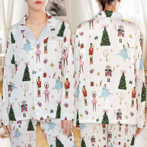 Holiday Satin Pajama Set, Nutcracker Ballet Christmas Pajamas, Festive Nutcracker Sleepwear, Silky Winter PJs Set, Present fo