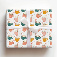 Marshmallow Mug Holiday Gift Wrap, Hot Cocoa Christmas Wrapping Paper, Adorable Candy Cane Wrapping Paper, Comfy Winter Holiday Gift Wrap Roll