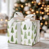 Rustic Woodland Holiday Gift Wrap, Watercolor Pine Tree Wrapping Paper, Winter Evergreen Wrapping Paper, Forest Christmas Tree Present Wrap