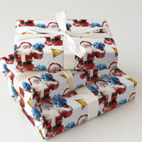 Watercolor Cheer Santa Gift Wrap, Cheerleader Santa Wrapping Paper, Blue Pom Pom Santa Christmas Paper, Adorable Whimsical Holiday Wrap Roll