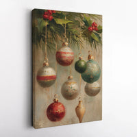 Festive Holly Berries Canvas Print, Vintage Christmas Ornament Canvas, Holiday Bauble Wall Art, Traditional Christmas Canvas