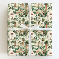 Tropical Palm Tree Gift Wrap, Coastal Christmas Wrapping Paper, Watercolor Coastal Town Present Paper, Beachy Holiday Wrapping Paper