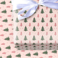 Retro Holiday Tree Gift Wrap, Pink and Green Christmas Tree Wrapping Paper, Colorful Xmas Wrapping Paper, Modern Present Roll