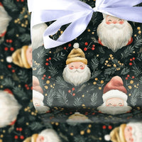 Retro Santa Gift Wrap Roll, Adorable Santa Claus Christmas Wrapping Paper, Festive Green Holiday Wrap, Winter Berry Present Paper Roll