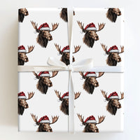 Santa Hat Moose Gift Wrap, Christmas Moose Wrapping Paper, Rustic Winter Holiday Wrapping Paper, Adorable Animal Festive Wrapping Paper