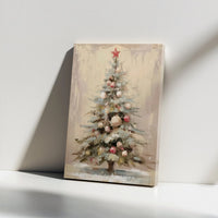 Holiday Tree with Red Star Canvas Print, Painterly Christmas Tree Canvas Wall Art, Neutral Festive Canvas, Comfy Winter Season Wall Decor