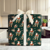 Western Floral Holiday Gift Wrap, Cowboy Santa Christmas Wrapping Paper, Rustic Country Santa Wrapping Paper, Dark Green Xmas Gift Wrap