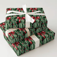 Red Bow Holiday Wrapping Paper, Black Christmas Cactus Wrapping Paper, Southwestern Xmas Wrapping Paper, Desert Botanical Gift Wrap