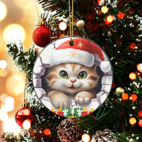 Santa Hat Kitty Wall Tree Ornament, Adorable Cat Christmas Ornament, Ceramic Pet Holiday Ornament, Festive Kitten Decor, Cat Lover Present