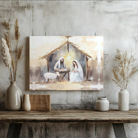 Holy Family Wall Art, Watercolor Nativity Scene Canvas, Christian Christmas Canvas Print, Religious Nativity Canvas, Holiday Home Decor Present