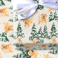 Winter Puppy Gift Wrap, Golden Retriever Christmas Wrapping Paper, Watercolor Dog Wrapping Paper, Holiday Dog Lover Xmas Wrapping Paper