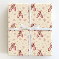 Pink Pointe Shoes Christmas Gift Wrap, Ballet Slipper Wrapping Paper, Dancer Snowflake Wrapping Paper, Ballerina Holiday Gift Wrap Roll