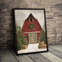 Snowy Winter Barn Canvas Art, Rustic Red Barn Christmas Wall Art, Red Barn Holiday Print, Farmhouse Decor Printable Digital Download