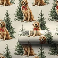 Dog with Red Bow Holiday Gift Wrap, Golden Retriever Christmas Wrapping Paper, Festive Puppy Wrapping Paper, Dog Lover Present Packaging