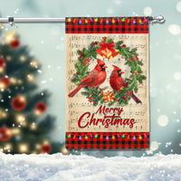 Festive Wreath Red Birds Yard Flag, Merry Christmas Cardinal Garden Flag, Double Sided Winter Holiday Lawn Flag, Bird Lover Present