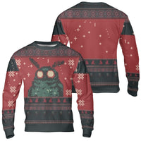 Pixel Art Cryptid Horror Ugly Sweater, Mothman Ugly Christmas Sweater, Humorous Spooky Holiday Sweater, Retro Cryptid Xmas Crewneck Sweatshirt