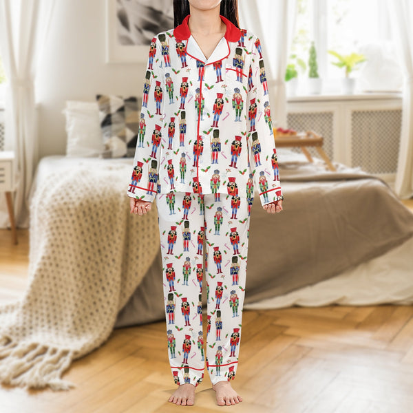 Christmas Nutcracker Pajama Set, Festive Nutcracker Satin Pajamas, Holiday Winter Loungewear Set, Silky Pajama Sleepwear, Xma