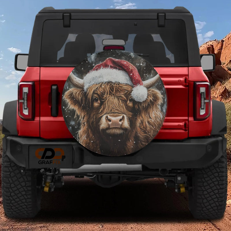 Santa Hat Winter Snow Tire Cover, Highland Cow Christmas Spare Tire Cover, Rustic Farmhouse Wheel Cover, Festive Jeep SUV Holiday Present
