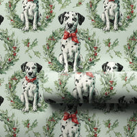 Sage Green Dog Gift Wrap, Dalmatian Puppy Christmas Wrapping Paper, Wreath Present Wrap, Pet Lover Holiday Wrapping Paper, Xmas Gift Wrap