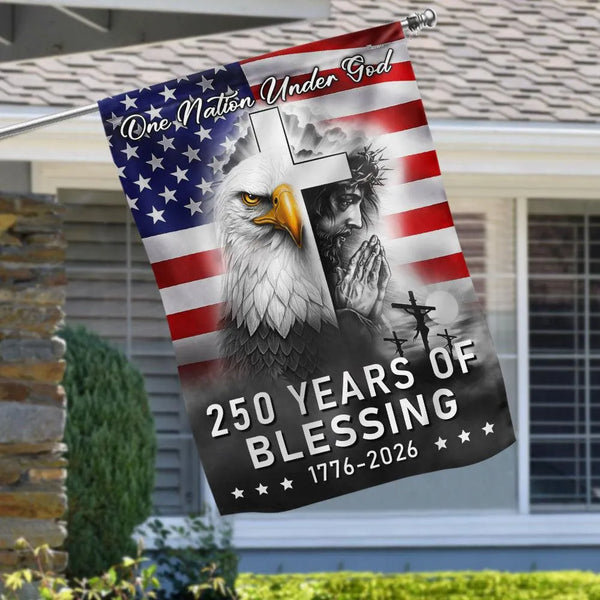250 Years of Blessing Garden Flag | One Nation Under God 1776-2026 | Double-Sided Polyester | Patriotic American Decor