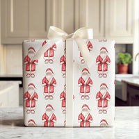 Classic Santa Claus Christmas Gift Wrap, Watercolor Santa Wrapping Paper, Traditional Red Holiday Present Paper, Festive Present Packaging Roll