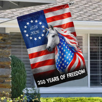 Patriotic White Horse Garden Flag | 250 Years of Freedom 1776-2026 | Double-Sided Premium Polyester | Americana Farmhouse Decor