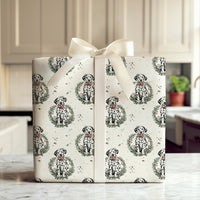 Dog Lover Gift Wrap, Dalmatian Christmas Wreath Wrapping Paper, Adorable Puppy Present Wrap, Festive Winter Pet Wrapping Paper, Xmas Gift Wrap