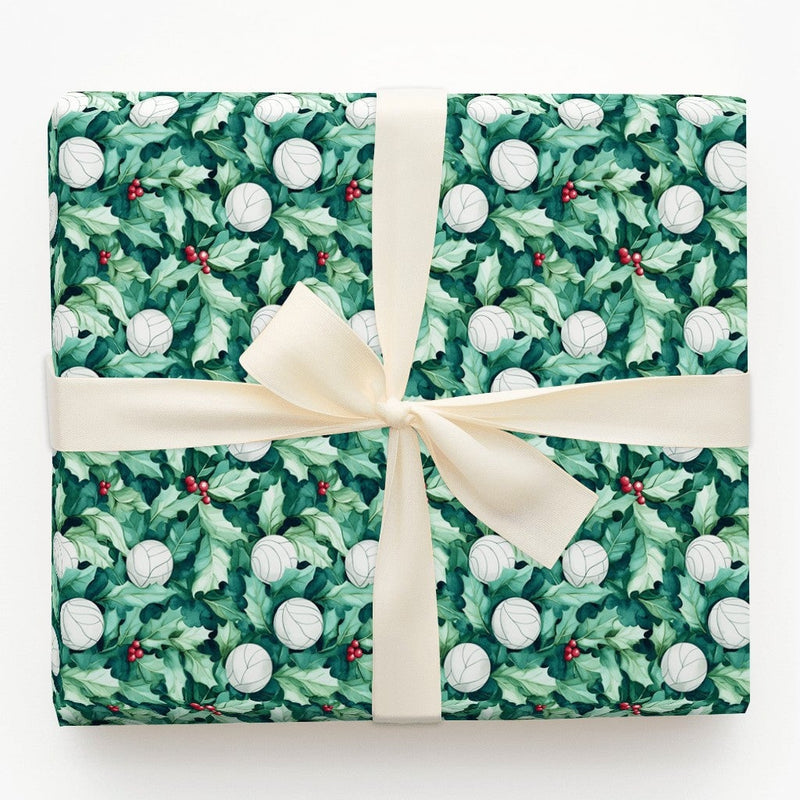 Holly Berry Sports Gift Wrap, Volleyball Christmas Wrapping Paper, Holiday Volleyball Present Paper, Volleyball Coach Gift Wrapping Paper
