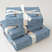 Wading Santa Christmas Gift Wrap, Fishing Santa Wrapping Paper, Icy Blue Winter Holiday Wrapping Paper, Outdoorsman Fishing Rod Gift Wrap