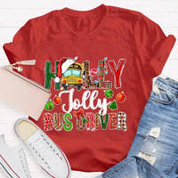 Festive Christmas Graphic Tee, Holly Jolly Bus Driver Shirt, Adorable School Bus Driver T-Shirt, Holiday Season Driver Shirt, Christmas Present