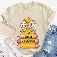 Custom Holiday Teacher T-Shirt, Personalized Christmas Tree Grade Shirt, Festive School Season Graphic Tee, Winter Educator Present