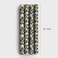 Floral Christmas Gift Wrap, Golden Poinsettia Wrapping Paper, Moody Botanical Present Wrap, Winter Wedding Wrap Paper, Holiday Present Paper
