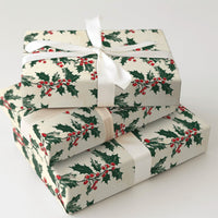 Classic Christmas Gift Wrap, Vintage Holly Berry Wrapping Paper, Botanical Holiday Wrapping Paper, Red Berry Paper, Festive Gift Wrap