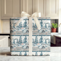 Snowy Harbor Village Gift Wrap, Coastal Christmas Wrapping Paper, Watercolor Nautical Pier Wrapping Paper, Seaside Holiday Gift Wrap Roll