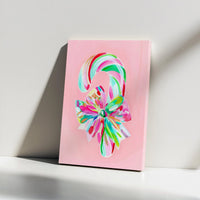 Painterly Candy Cane Wall Art, Candy Cane Christmas Canvas, Pink Holiday Canvas Print, Festive Candy Cane Bow Art, Christmas Wall Decor