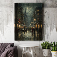 Dark Academia Snowy Street Poster, Vintage Christmas City Wall Art, Winter Holiday Oil Painting Print, Comfy Home Decor, Digital Download