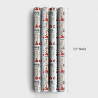Watercolor Santa in Kitchen Gift Wrap, Baking Santa Wrapping Paper, Christmas Cookie Baker Holiday Paper