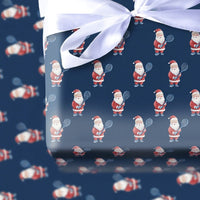Navy Blue Christmas Gift Wrap, Tennis Santa Wrapping Paper, Tennis Player Santa Present Paper, Sporty Holiday Wrap, Tennis Coach Gift Wrap Roll